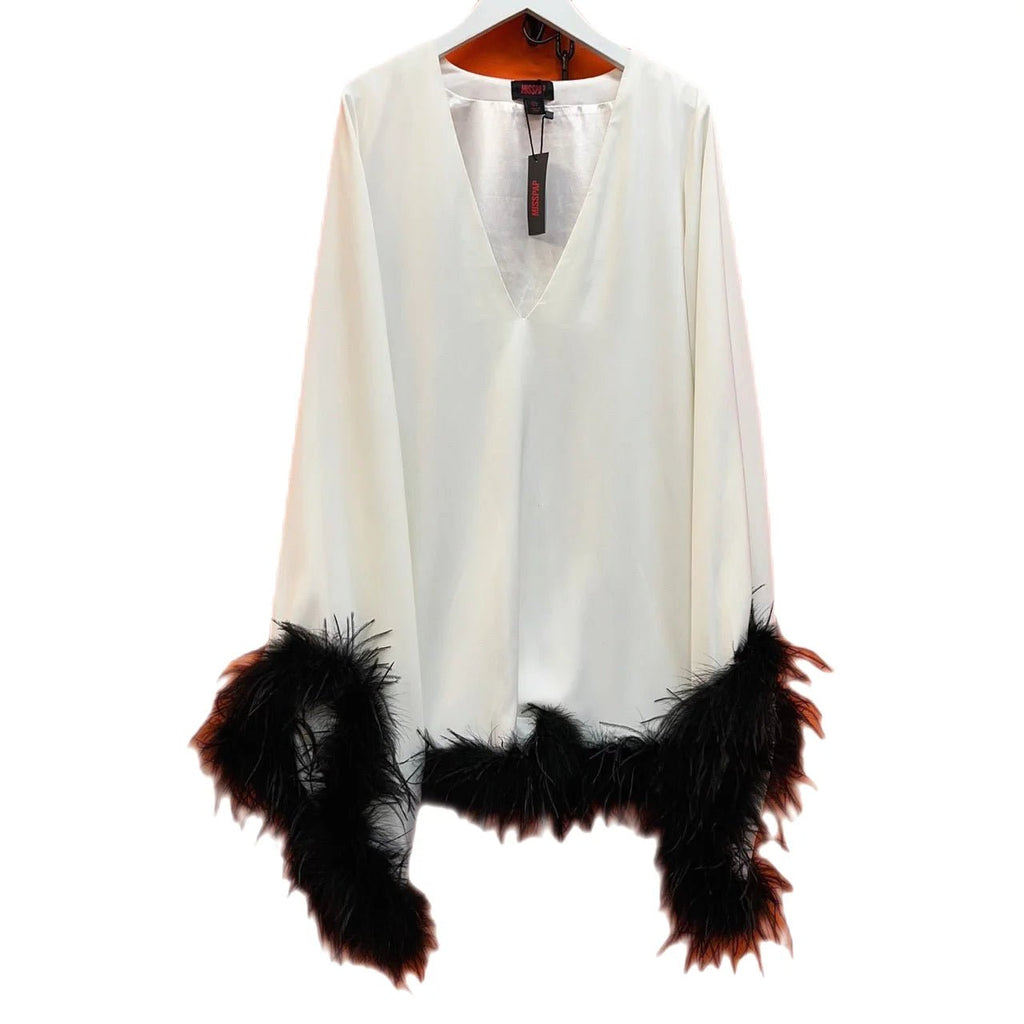 Misspap White, Black Flare Sleeve Plunge Swing Dress Size 8 - Spitalfields Crypt Trust