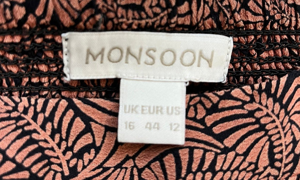 MONSOON Chestnut Brown, Black Leaf Print Maxi Skirt Size UK 16 - Spitalfields Crypt Trust