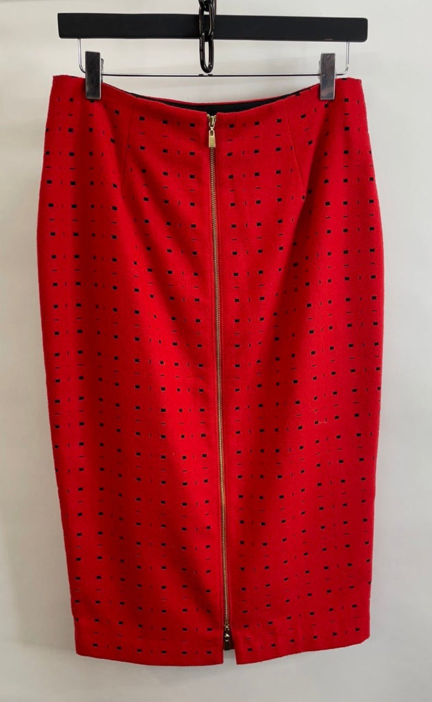 M&S Red, Black Patterned Pencil Skirt Size 10 - Spitalfields Crypt Trust