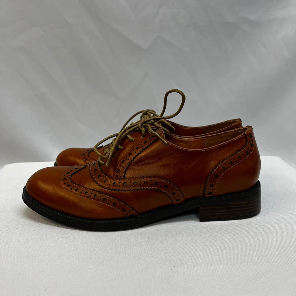 Office Girl Brown Lace Up Leather Flat Oxford Shoes Size EUR 38, UK 5 - Spitalfields Crypt Trust