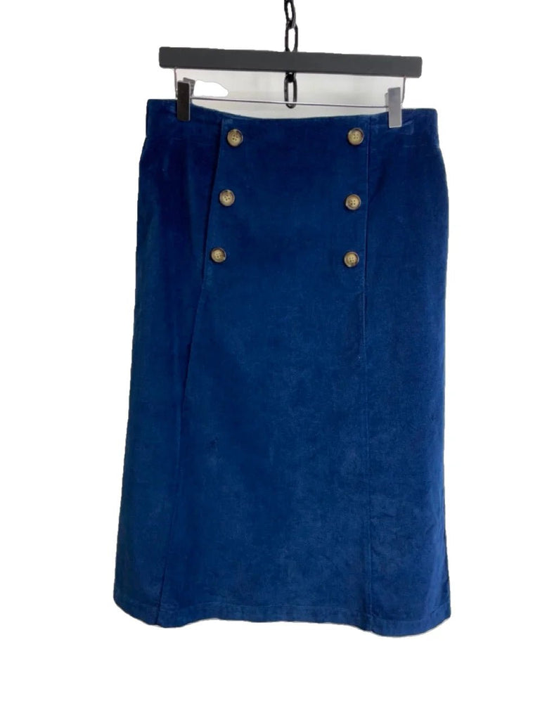 ORVIS Navy Velvet Button Detail Skirt Size 8 - Spitalfields Crypt Trust