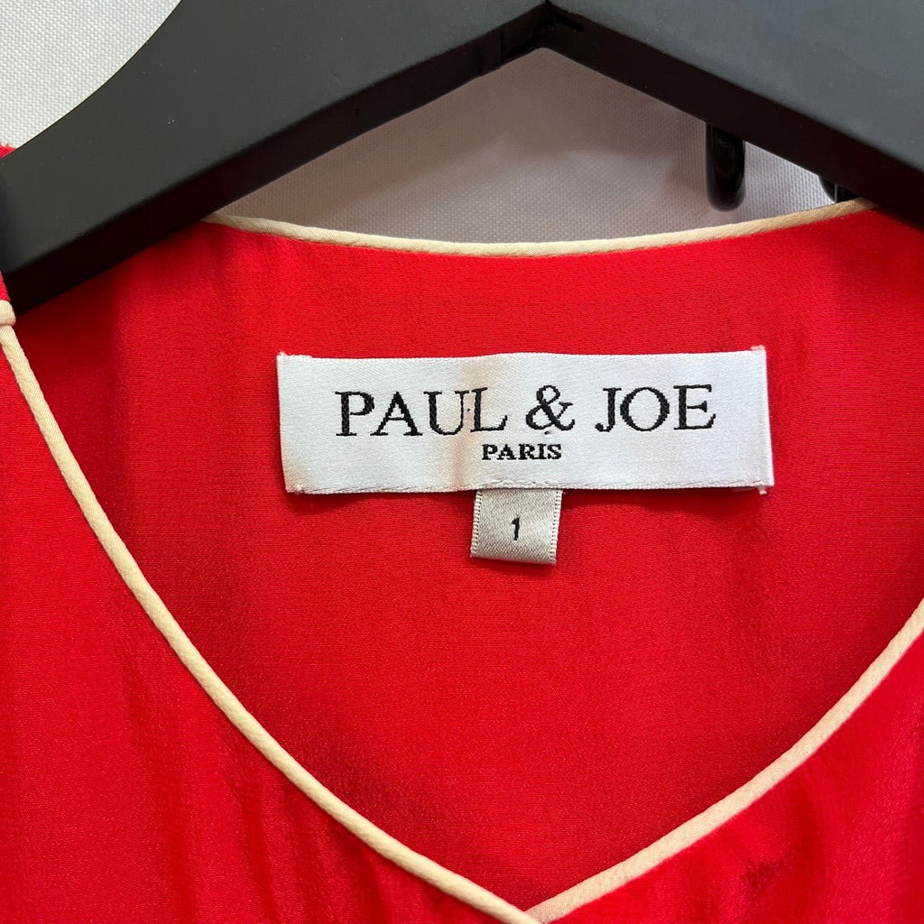 Paul & Joe Red, White Piping Blouse Size 1 - Spitalfields Crypt Trust