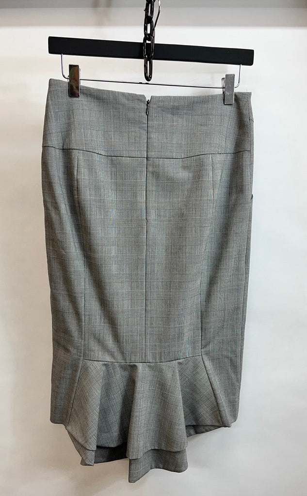 Reiss Grey Plaid Pencil Ruffle Midi Skirt Size UK 8 - Spitalfields Crypt Trust