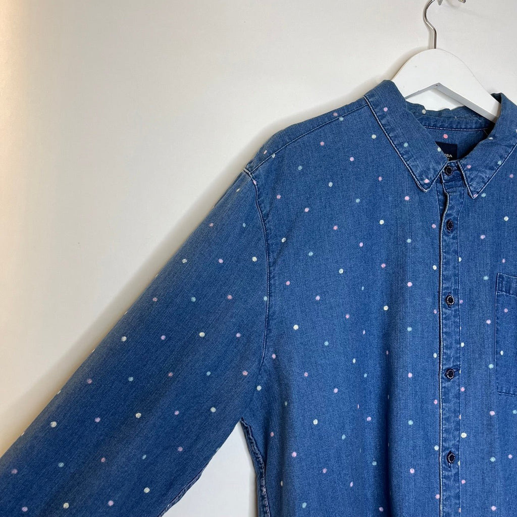 Scotch & Soda Blue, Multicoloured Polka Dot Denim Shirt Size XXL - Spitalfields Crypt Trust