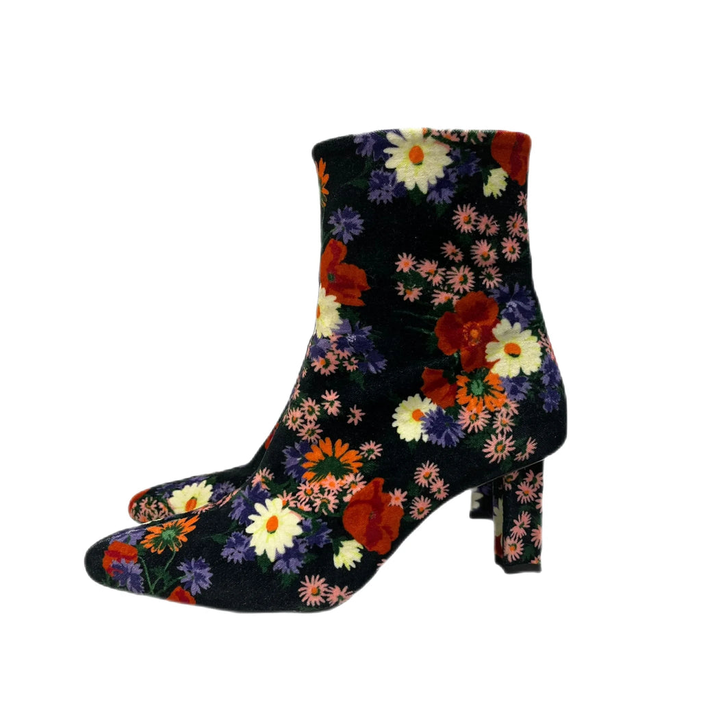 Staud Brando Floral Velvet Fabric Heeled Ankle Boots Size UK 5 EUR 38 - Spitalfields Crypt Trust