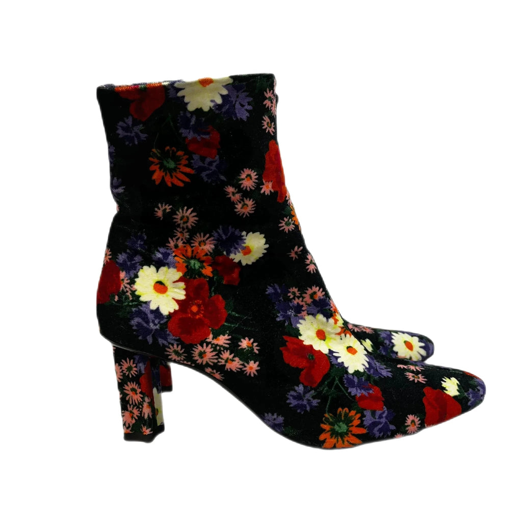 Staud Brando Floral Velvet Fabric Heeled Ankle Boots Size UK 5 EUR 38 - Spitalfields Crypt Trust