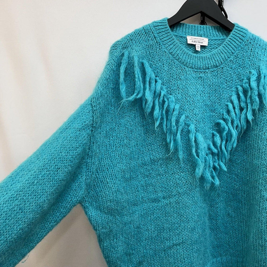 Stockholm Atelier & Other Stories Teal Fringe Knitted Jumper Size EUR M - Spitalfields Crypt Trust