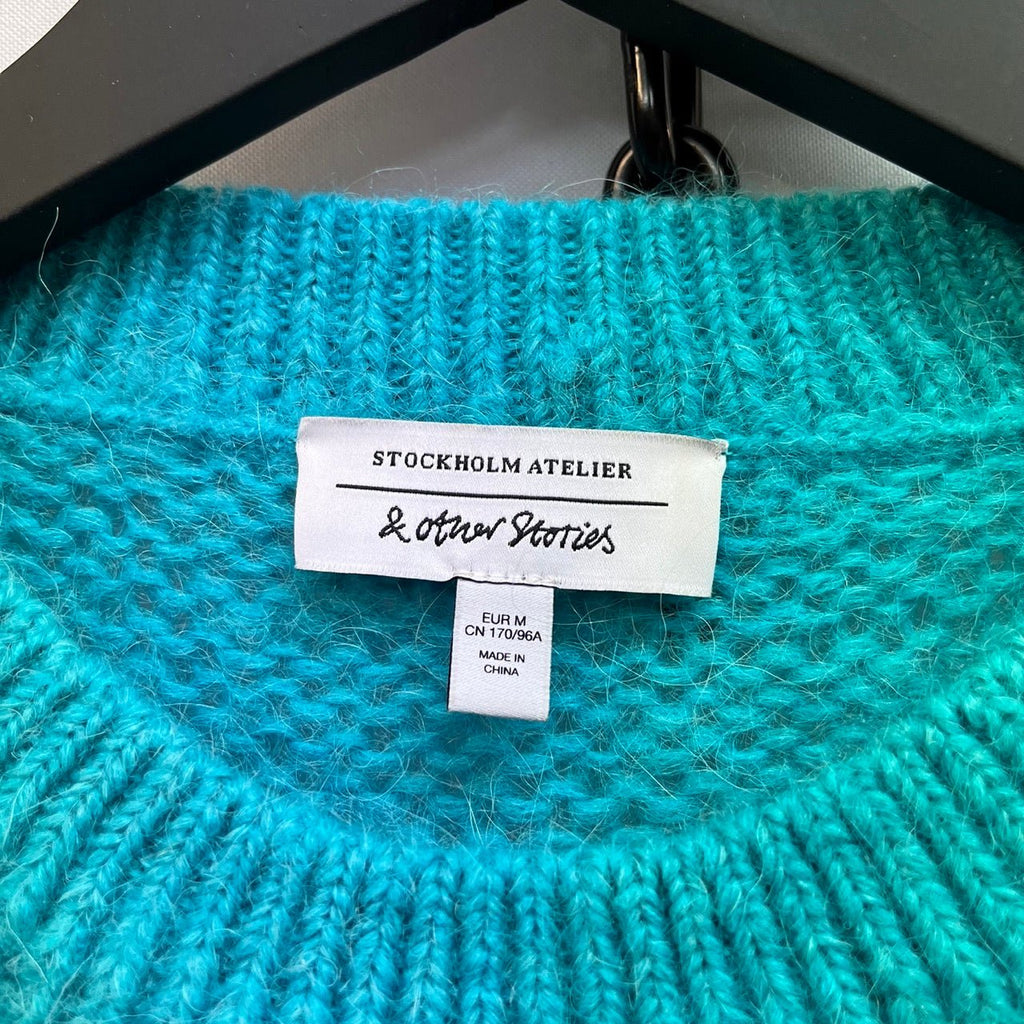Stockholm Atelier & Other Stories Teal Fringe Knitted Jumper Size EUR M - Spitalfields Crypt Trust
