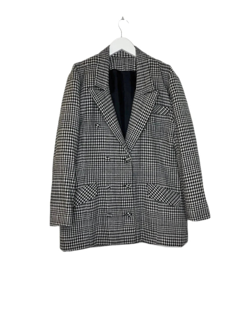 Unbranded Black, White Houndstooth Double Breasted Blazer Size M - Spitalfields Crypt Trust