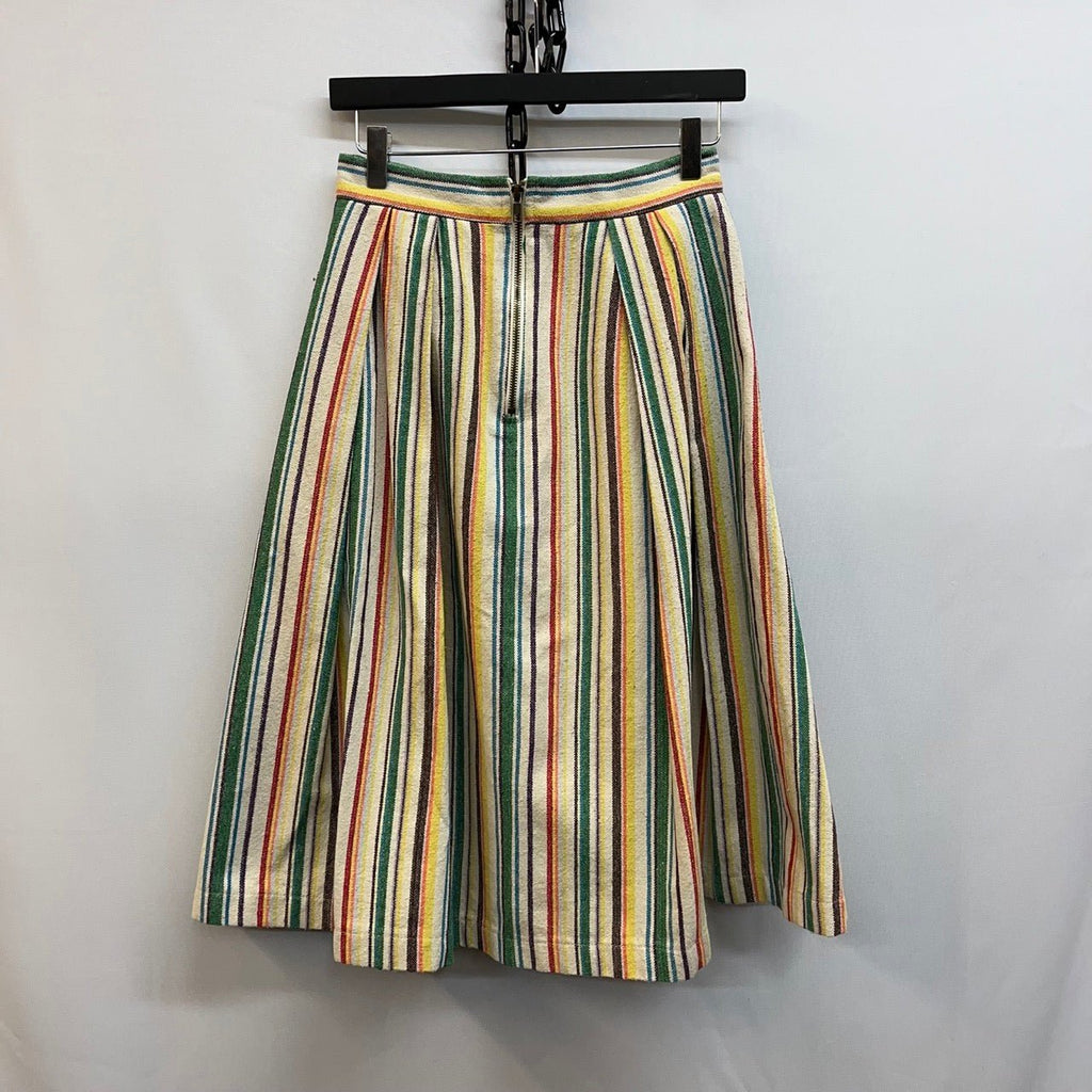 Valley Of The Dolls Beige, Multicoloured Stripe Skirt Size 6/XXS - Spitalfields Crypt Trust