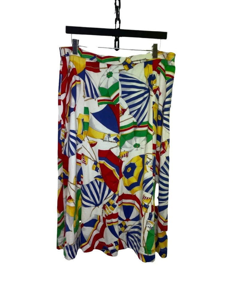 VINTAGE ARA White, Multi Umbrella Print Skirt Size 20 - Spitalfields Crypt Trust