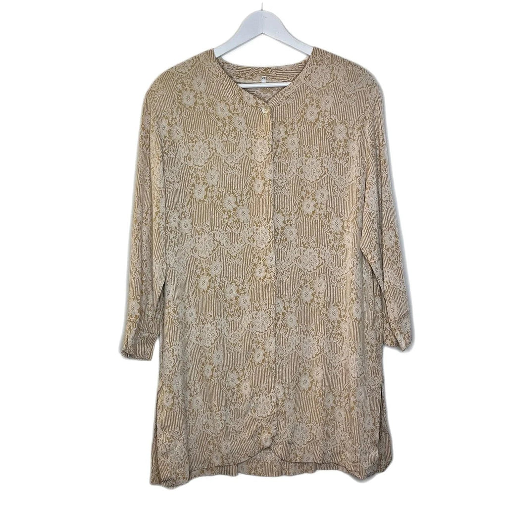 Vintage Beige, White Floral Print Long Sleeve Button Up Blouse Size 42 - Spitalfields Crypt Trust