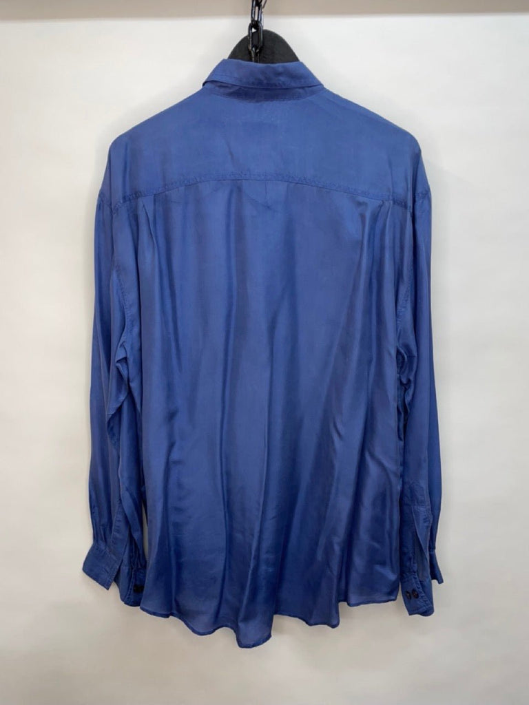 VINTAGE C&A Royal Blue Silk Shirt with Pockets Size L - Spitalfields Crypt Trust