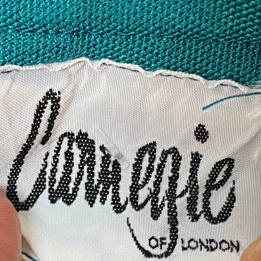 Vintage Carnegie Teal High Neck Embroidered Dress Size 14 - Spitalfields Crypt Trust
