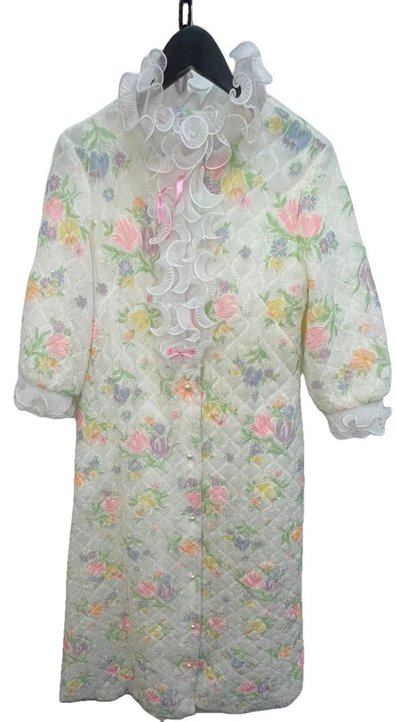 VINTAGE EVELYN PEARSON White, Multicoloured Quilted Housecoat Size M - Spitalfields Crypt Trust