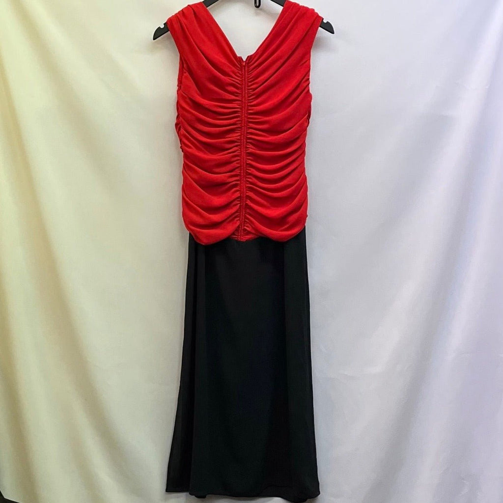 Vintage Frank Usher Red, Black V Neck Sleeveless Colourblock Dress Size UK 40 - Spitalfields Crypt Trust