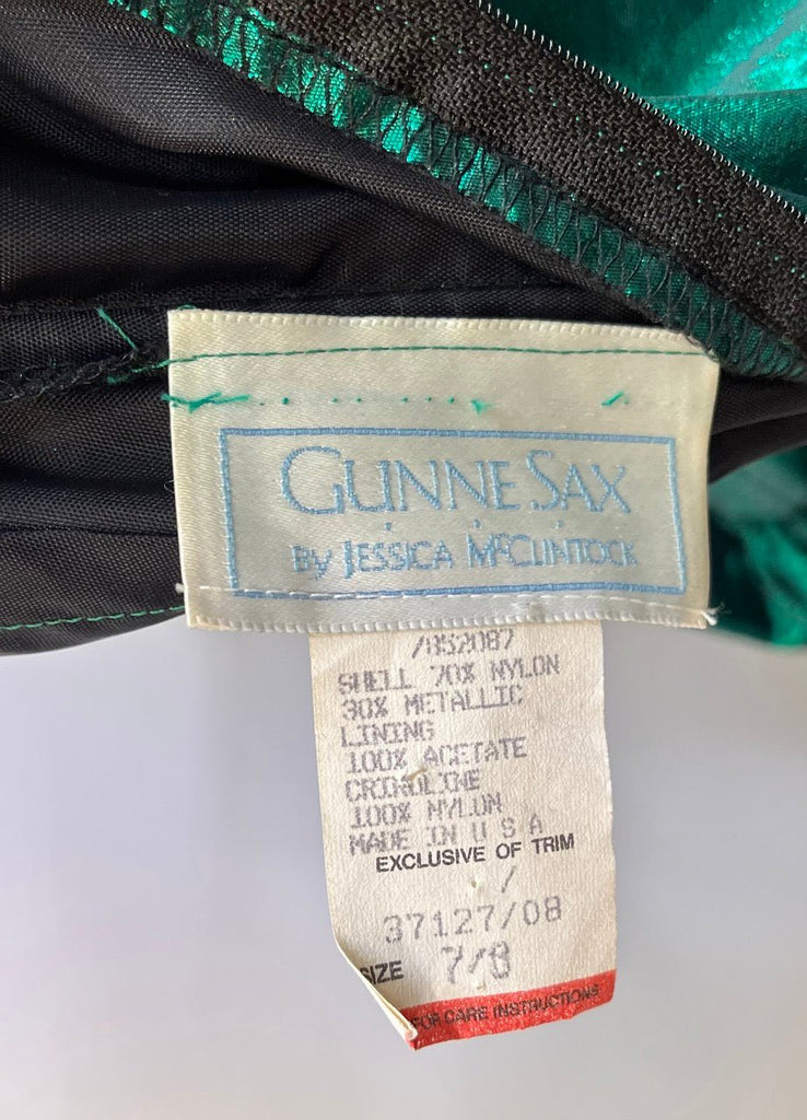 VINTAGE GUNNE SAX BY JESSICA MCCLINTOCK Persian Green Ruffle Dress Size Small - Spitalfields Crypt Trust