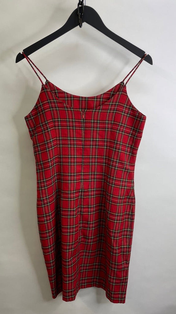 VINTAGE KAREN KANE Red, Black, White Checked Tartan Mini Dress Size 8 - Spitalfields Crypt Trust
