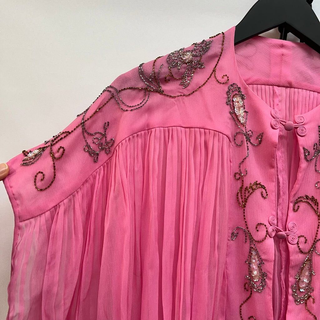Vintage Pink Embroidered Pleated Button Up Blouse Size M - Spitalfields Crypt Trust