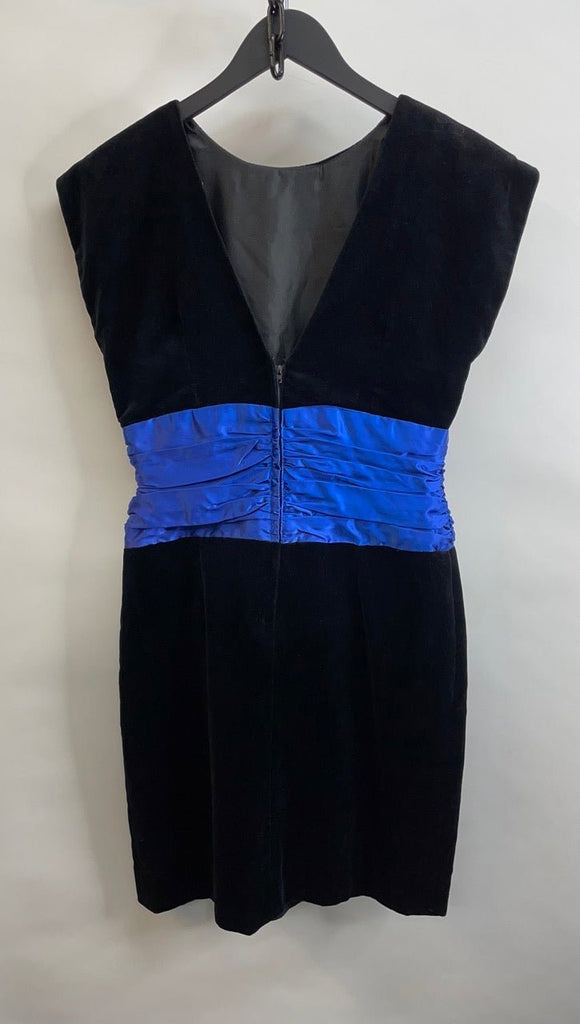 VINTAGE RADLEY Black, Cobalt Velvet Party Dress Size UK 14 - Spitalfields Crypt Trust