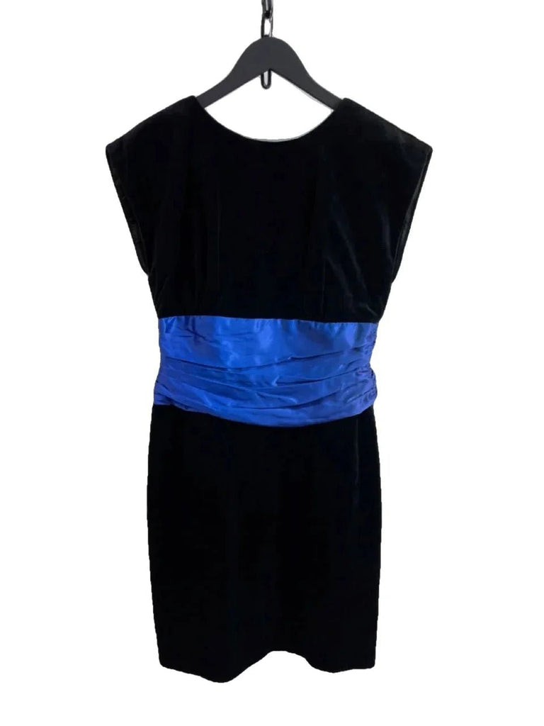 VINTAGE RADLEY Black, Cobalt Velvet Party Dress Size UK 14 - Spitalfields Crypt Trust