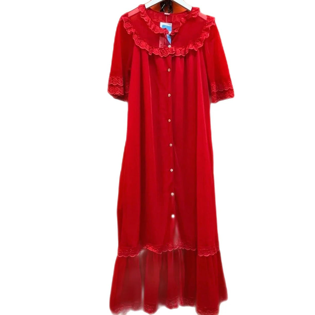 Vintage Red Ruffle Button Up Nightdress Size M - Spitalfields Crypt Trust