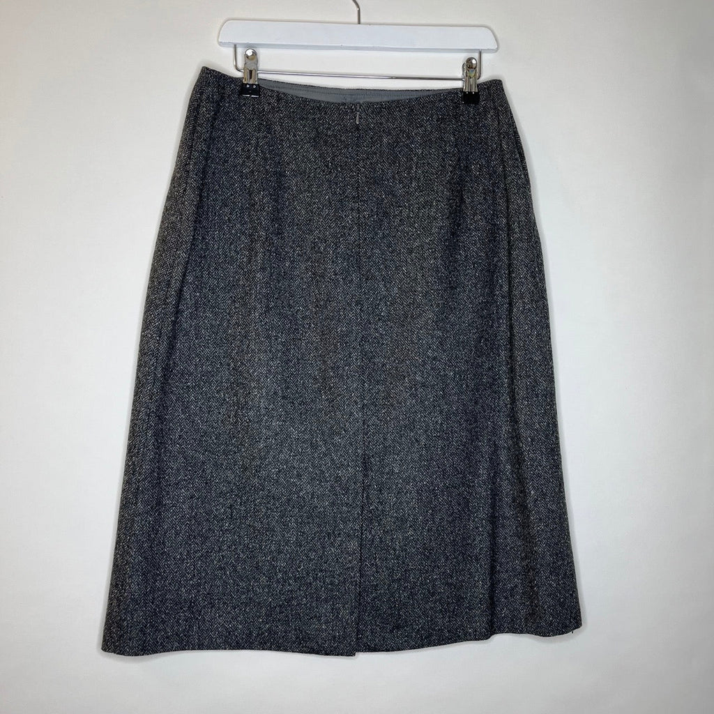 Vintage St Michael Marks & Spencer Grey, Black Herringbone A line Skirt Size UK 14 - Spitalfields Crypt Trust