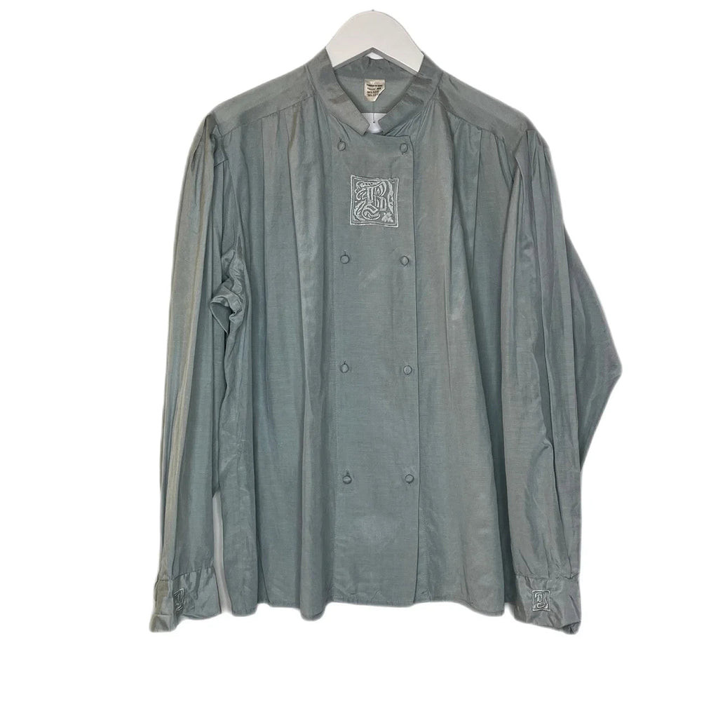 Vintage Steel Teal Embroidered with Mandarin Collar Shirt Size 44 - Spitalfields Crypt Trust