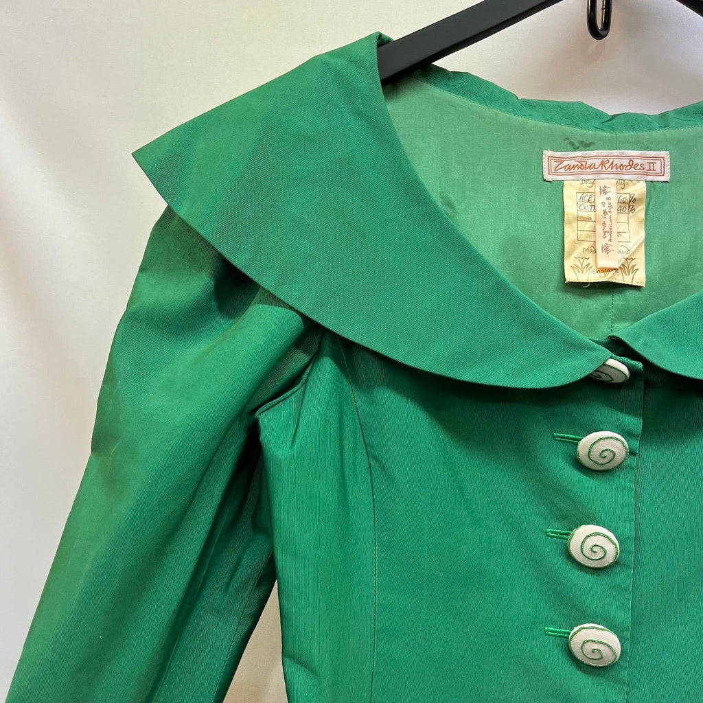 Vintage Zandra Rhodes Green Shawl Collar Single Breasted Jacket - Spitalfields Crypt Trust