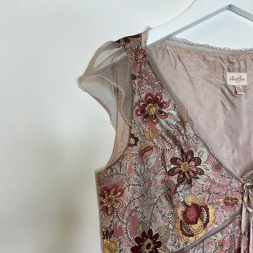 Whistles Beige, Multicoloured Floral Print V Neck Dress Size UK 8 - Spitalfields Crypt Trust