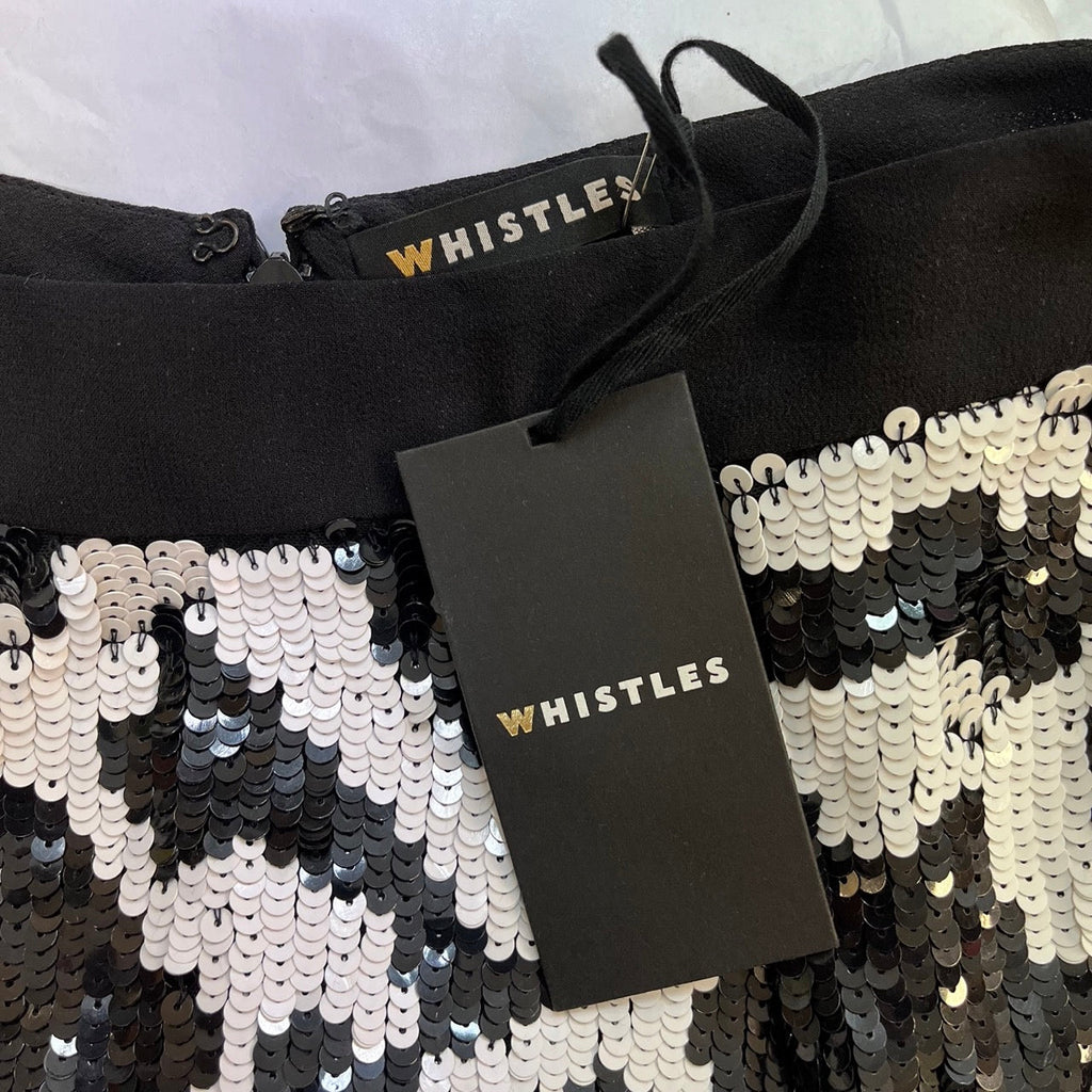 Whistles Black, White Chalk Check Sequin Skirt Size UK 4 - Spitalfields Crypt Trust