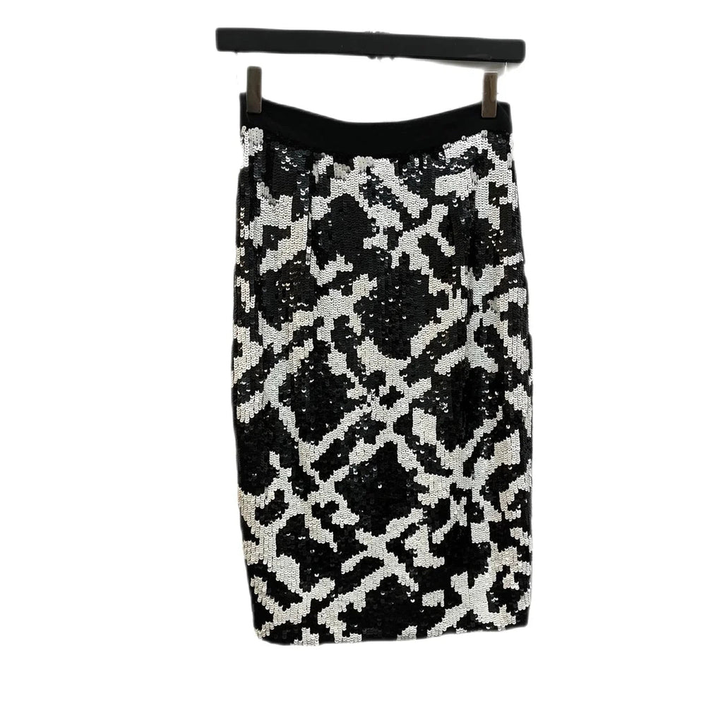 Whistles Black, White Chalk Check Sequin Skirt Size UK 4 - Spitalfields Crypt Trust