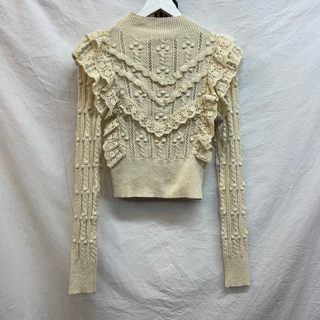 Zara Beige Ruffle Knitted Jumper Size UK S - Spitalfields Crypt Trust