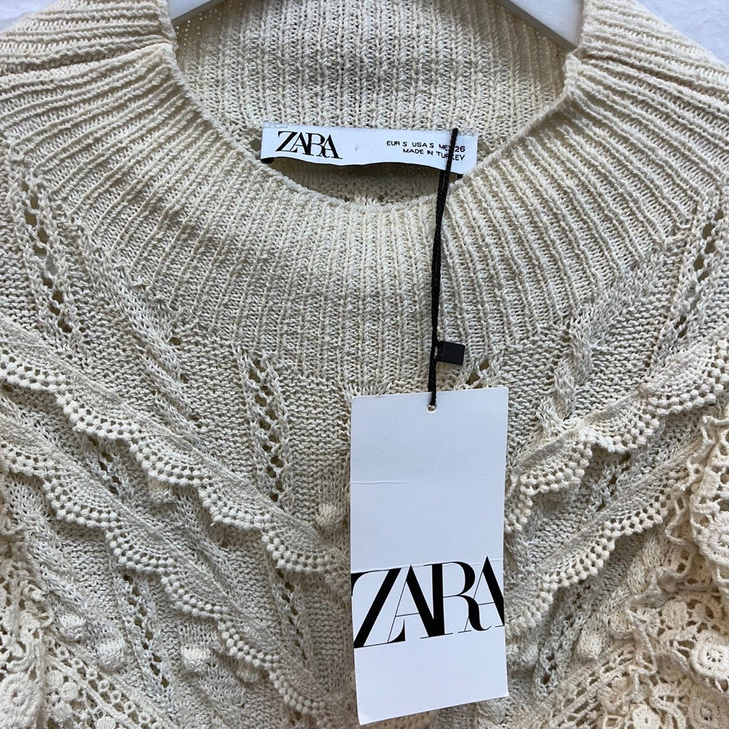 Zara Beige Ruffle Knitted Jumper Size UK S - Spitalfields Crypt Trust