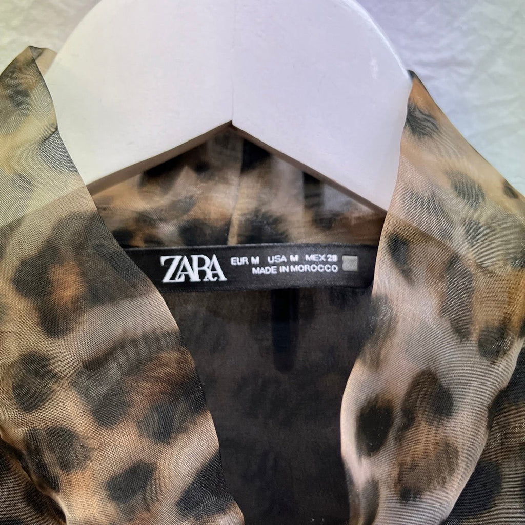 Zara Brown, Black, Beige Animal Print Blouse Size EUR M - Spitalfields Crypt Trust