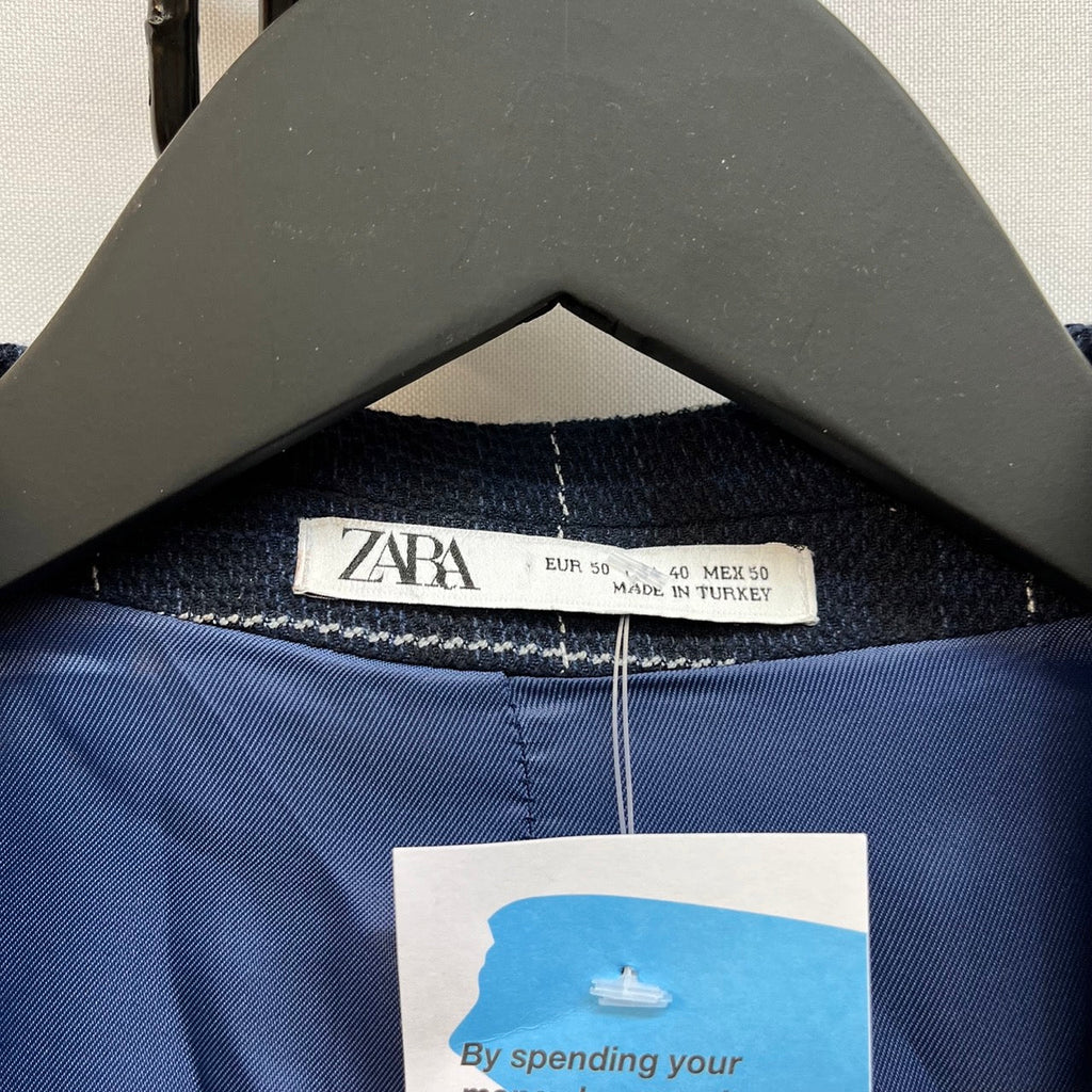 Zara Navy, Black, White Check Jacket BNWT Size UK 40 - Spitalfields Crypt Trust