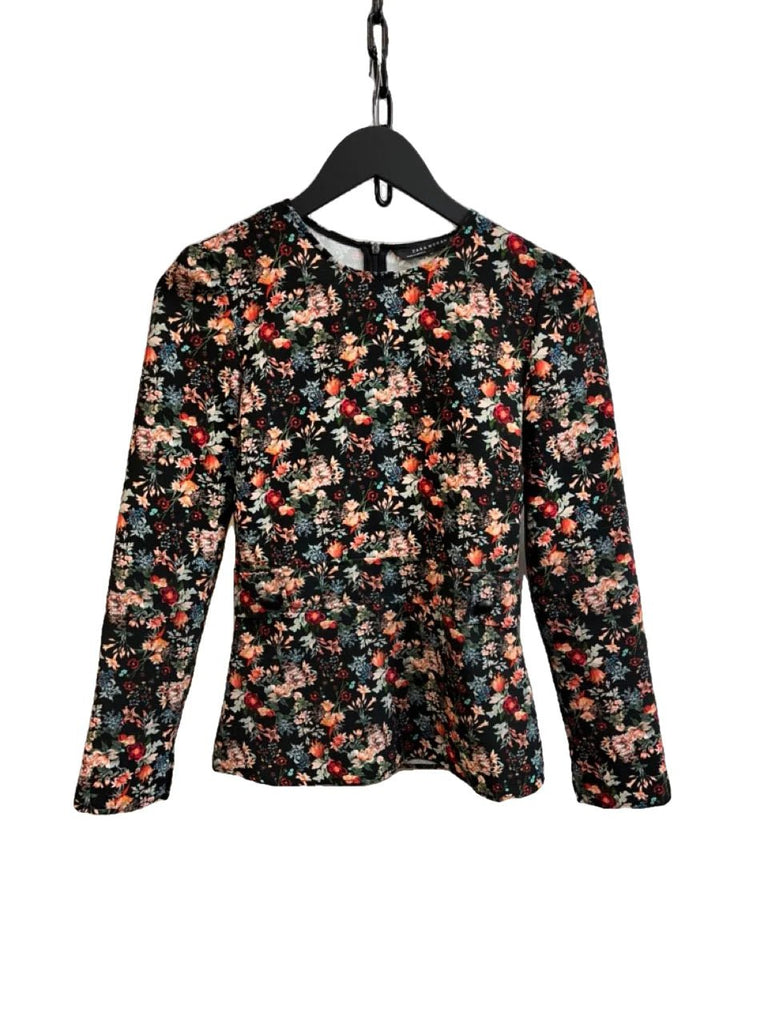 Zara Woman Black Floral Print Peplum Top Blouse Size XS - Spitalfields Crypt Trust